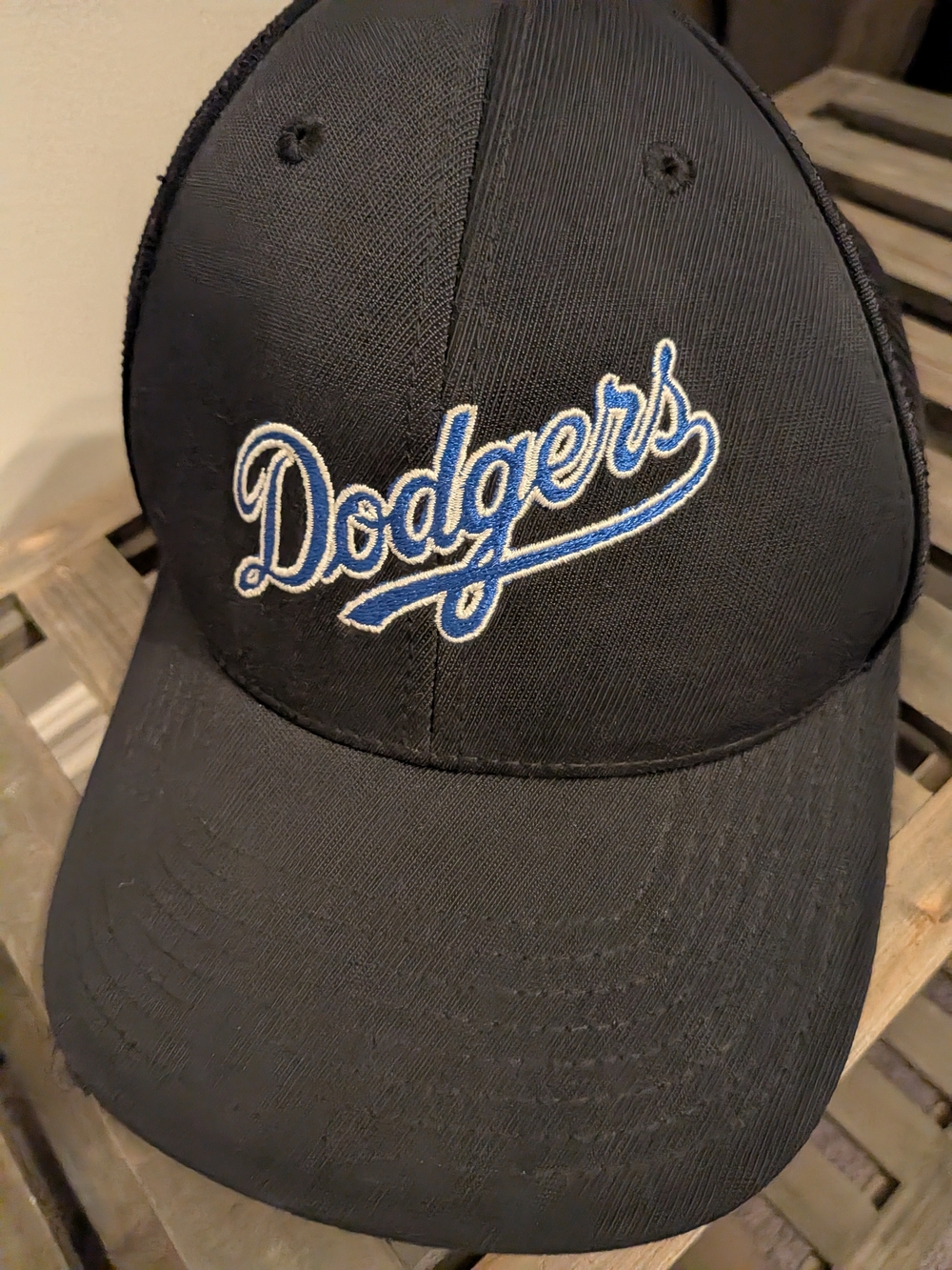 Dodgers Script Black Baseball Cap with Blue and White Embroidery